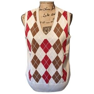 NWT Sport Haley Golf Argyle Vest Womens Size XL Tan Maroon Brown Pullover